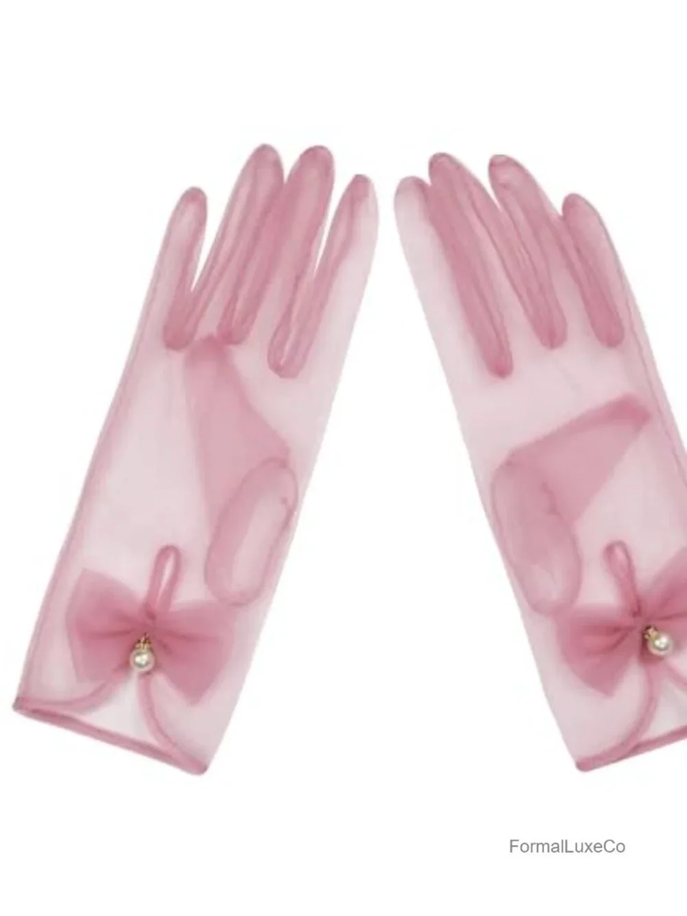 Women's Bow Tea Party Gloves Sheer Elegant Mesh Short Gloves Wedding Bridesmaid